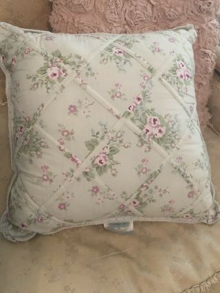 Lovely Vintage Chic Lace Trim Pink Roses Plump 18” Pillow