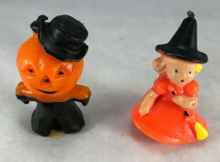Vintage Gurley Halloween Candles - Pumpkin Man & Cute Witch (2) 3 " High
