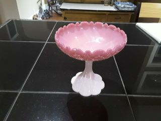 Vintage Pink Footed Milk Glass Compote,  Candy Dish.  Fenton Ware