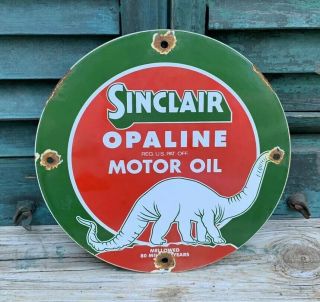 Vintage Sinclair Opaline Motor Oil Gasoline Porcelain Station Pump Plate Sign