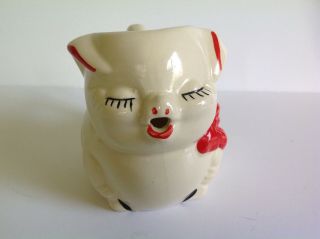 Vintage Pig/piglet Pitcher Creamer With Red Bow Cream Color Shawnee