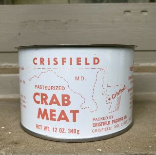 Vintage Crisfield Md Crab Meat Tin Can Not Oyster 12 Oz Red & White