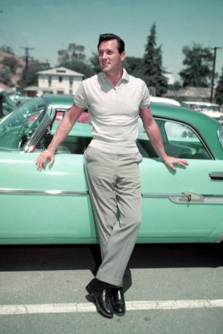 Rock Hudson 24x36 Poster Classic Pose By Green Vintage Sports Car 1950 