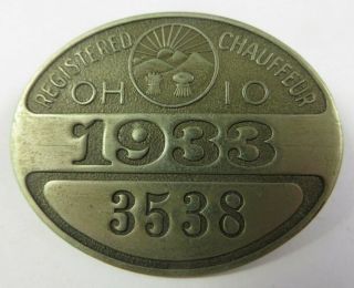 Vintage 1933 Ohio State Registered Chauffeur Badge No.  3538 Driver License Pin Oh