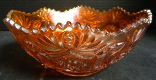 Vintage Sawtooth Scalloped Edge Marigold Carnival Glass Starburst Bowl