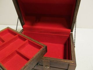 Vintage Treasure Chest Velvet Jewelry Box 2 Tier Lockable Gothic Pirate 4