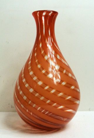 15 " Murano Glass Ribbon Vase Vintage Aureliano Toso Dino Martens Orange Swirl