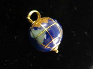 Vintage Michael Anthony Italy 14k Gold Globe Charm Stone Inlay