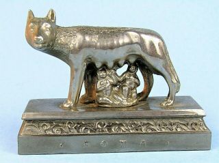 Romulus & Remus Capitoline She - Wolf Statue Vintage Metal Souvenir Monument Rome
