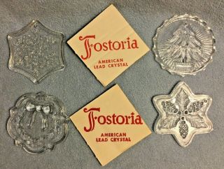 4 Vintage Fostoria American Lead Crystal Ornaments Tree Snowflake Wreath Holly