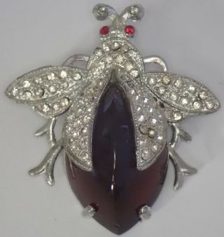 Vintage Art Deco Ruby Red Glass Crystal Rhinestone Bug Insect Brooch