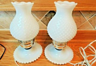 Vintage White Milk Glass Hobnail Vanity Table Lamp -