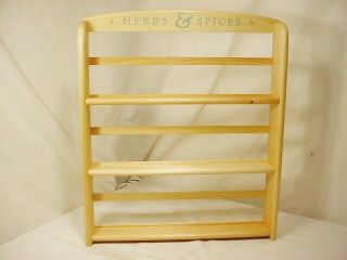 Vtg Lt Wood Spice Rack Wall Mount 3 Tier Hang Stand Shelf " Herbs & Spices " 17x15
