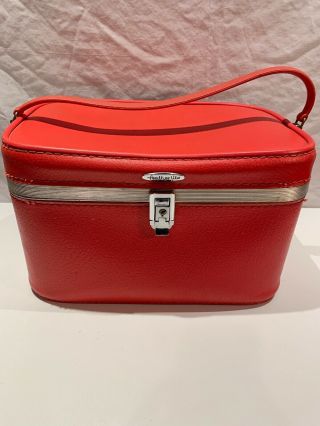 Vintage Retro Lipstick Red Sears Featherlite Suitcase Luggage Train Case No Keys