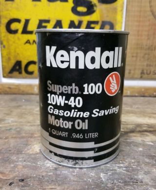 Vintage Kendall 100 10w - 40 Motor Oil Can 1 Qt Full Old Gas Station Neat