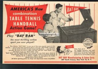 1952 Bat - Bak Table Tennis Handball Ping - Pong Game Vtg Print Ad
