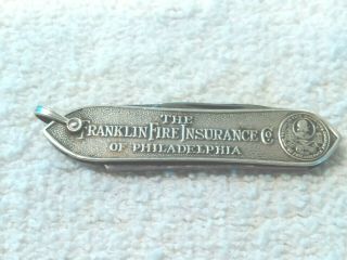 Vintage Remington Umc Pocket Knife.  Franklin Fire Ins.  Co.  Circa 1929.  Philadelphia