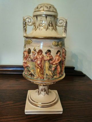 Vtg - Capodimonte Style Lamp Base With Nudes Marked Italy 1743