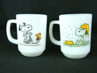 2 Vintage Fire King Snoopy Coffee Mugs Cups - French Toast And Life Is Pure Joy