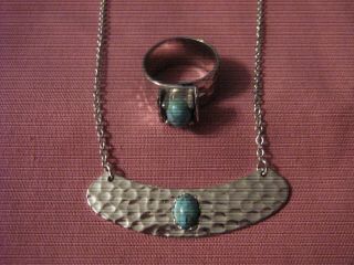 Vintage Sarah Coventry Demi Necklace/ring Set " Folklore " 1977 Faux Turquoise