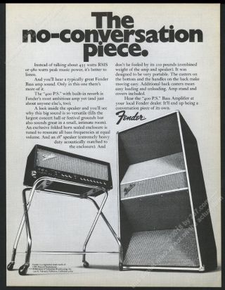 1972 Fender 400 Ps Bass Guitar Amplifier Photo Vintage Print Ad