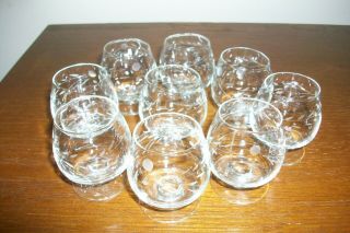 Vintage Set (9) Dainty Mini Short Stemmed Bar Cordial / Liquor Etched Glasses 2 "
