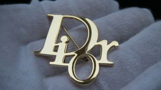 Authentic Vintage Christian Dior Jewelry 24k Gold Plated Staff Brooch Pin Badge