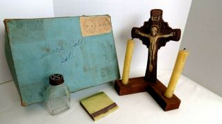 Vintage Catholic Last Rites Sick Call Boxed Set Crucifix Candles