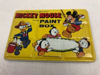 Vintage Walt Disney Mickey Mouse Paint Box Tin Litho Page London