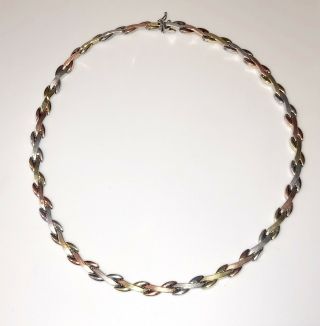 Vintage Tri Color Sterling Silver & 10k Gold Fill?fine X Pattern Collar Necklace
