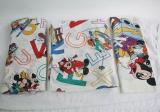 Vtg Walt Disney Mickey Mouse Flat Top & Fitted Sheets Pillowcase Set Twin Bed