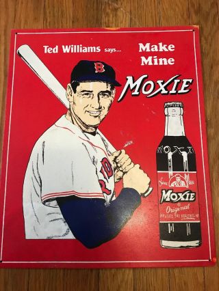 Ted Williams Red Sox Vtg Metal Moxie Soda Embossed Tin Sign Pop General Store