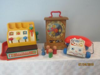 Vintage Fisher Price Cash Register Chatty Phone 747 Teaching Clock 997 & Misc