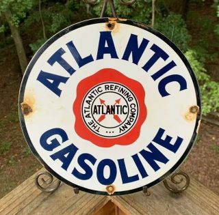 Vintage Atlantic Gasoline Porcelain Sign Metal Enamel Gas Station Pump Plate