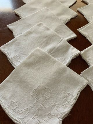 Set Of 12 Vintage White Linen Napkins 3