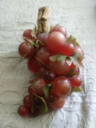 Vintage Acrylic Lucite Resin Grape Cluster Cranberry Opaque & Clear Grapes Wood
