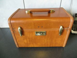 Vintage Samsonite Streamlite Brown Ladies Train Case Makeup Case With Tray & Key
