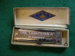 Vintage M.  Hohner " Chromonica " Chromatic Harmonica In C.  Boxed