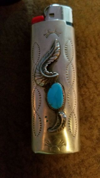 Vtg Holder Navajo Native American Stamped Sterling Silver Bic Lighter Case Cover