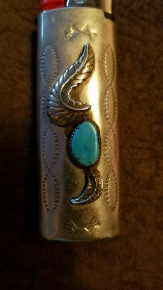 Vtg holder navajo native American Stamped sterling silver Bic lighter Case Cover 2