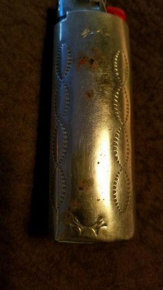 Vtg holder navajo native American Stamped sterling silver Bic lighter Case Cover 3