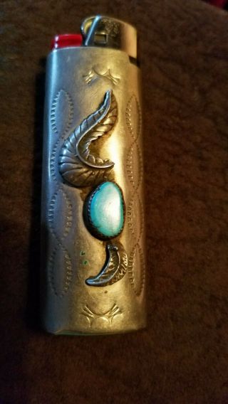 Vtg holder navajo native American Stamped sterling silver Bic lighter Case Cover 6