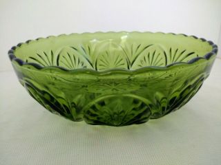 Vintage Green Pressed Glass Serving Bowl.  Indiana Glass?