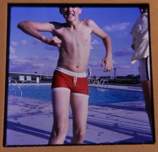 Vtg 1960s American Fun Life Photo Slide Swimming Pool Red Swimsuit Boy Dances