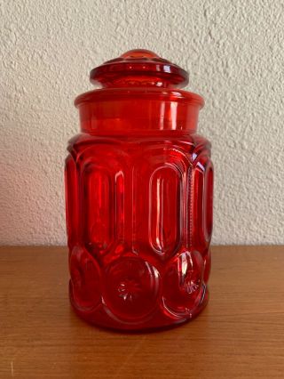 Large Vintage Glass Red Pattern Candy Jar With Lid Set 12” H