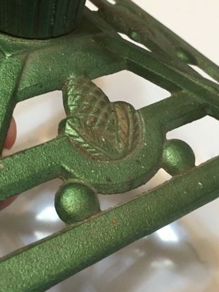 Vintage Antique Cast Iron Christmas Tree Stand Holder Green Pine Cone 7 