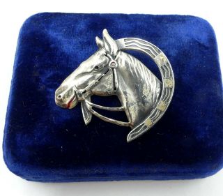 Vintage Uncas Sterling Silver Horse & Horseshoe Pin Brooch