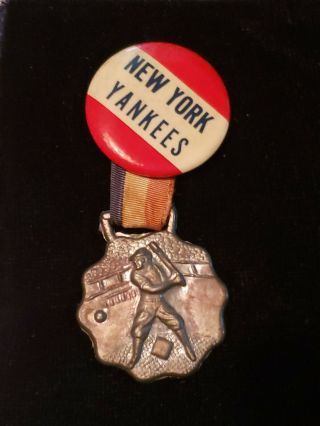 Vintage/antique Early Ny Yankees Baseball Pinback Ribbon Badge/medal Very Rare