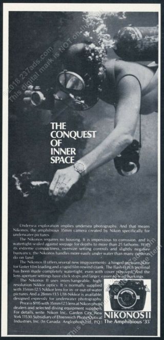1969 Nikon Nikonos Ii Underwater Camera Scuba Diver Diving Pic Vintage Print Ad
