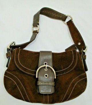 Authentic G04s - 9692 Vintage Coach Small Chocolate Suede Purse Hobo Bag